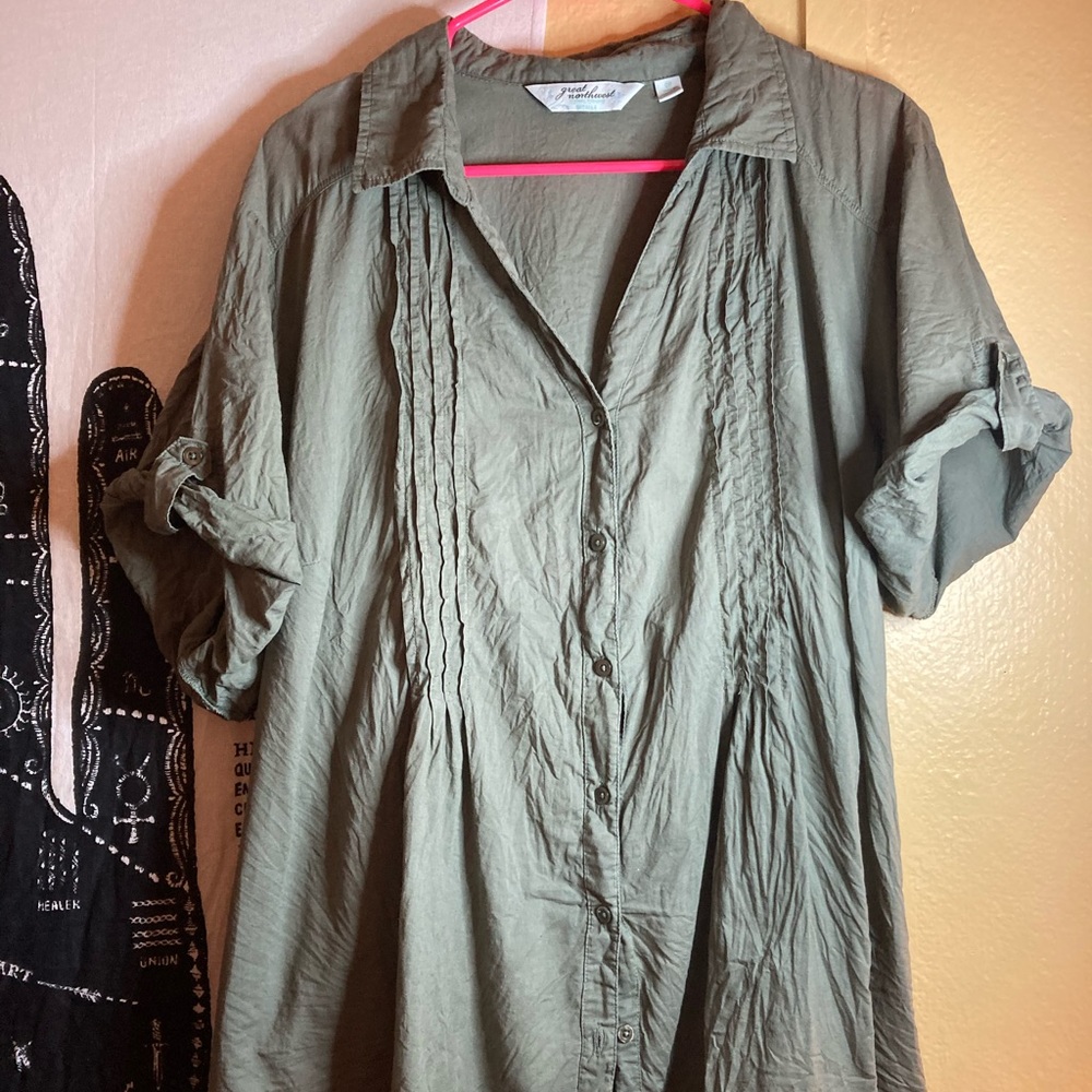Great Northwest plus size roll cuff pleated blouse